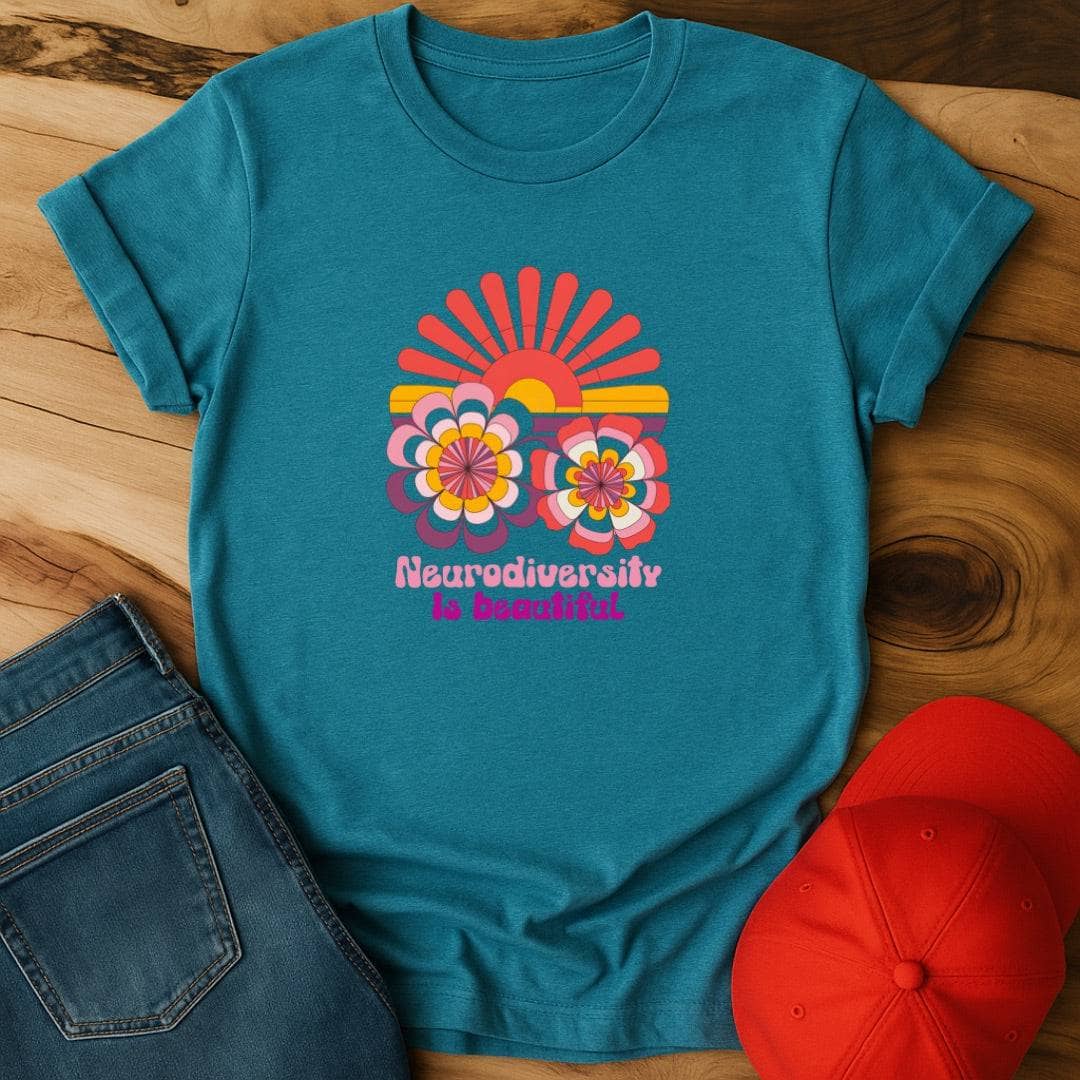 Neurodiversity is beautiful sunset and flowers T-Shirt