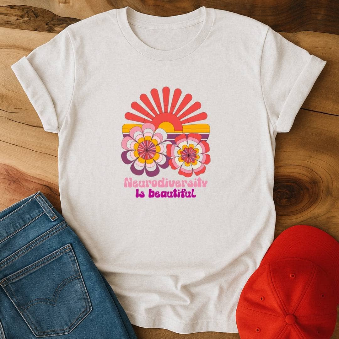 Neurodiversity is beautiful sunset and flowers T-Shirt