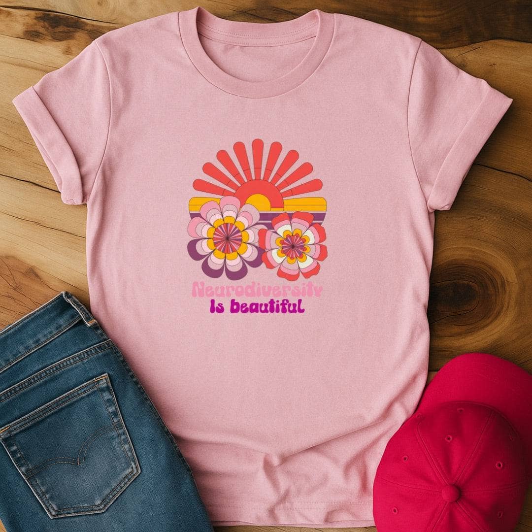 Neurodiversity is beautiful sunset and flowers T-Shirt