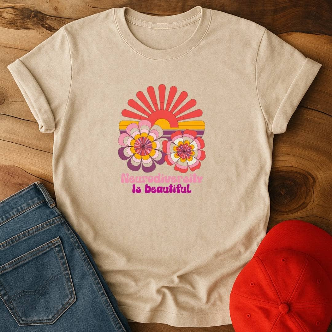 Neurodiversity is beautiful sunset and flowers T-Shirt