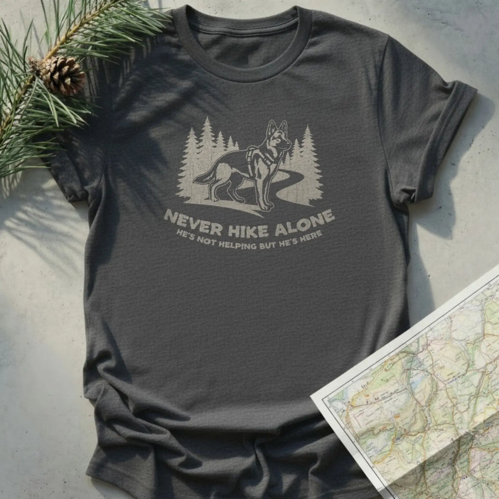 Never Hike Alone, He's Not Helping But He's Here T-Shirt