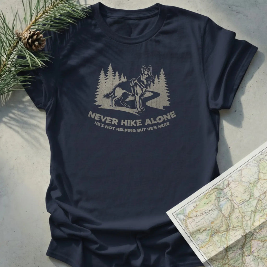Never Hike Alone, He's Not Helping But He's Here T-Shirt