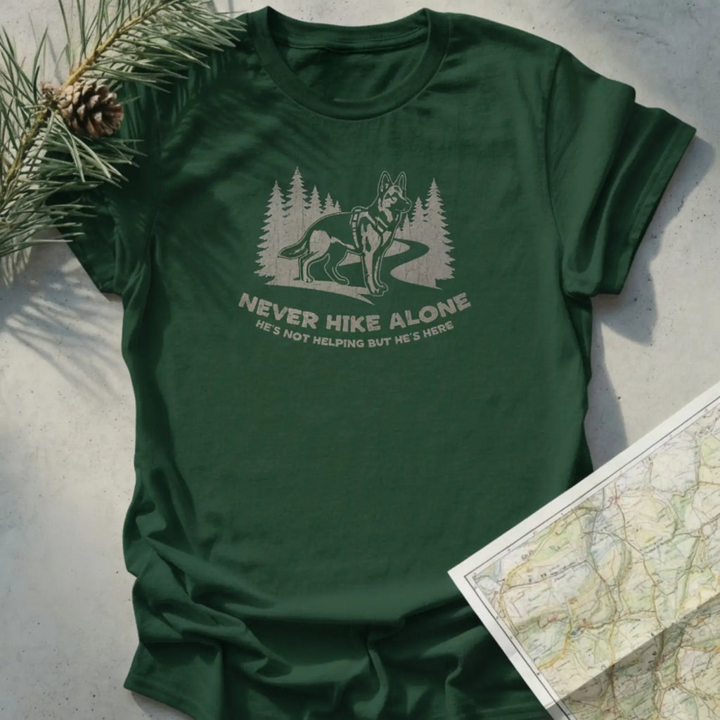 Never Hike Alone, He's Not Helping But He's Here T-Shirt